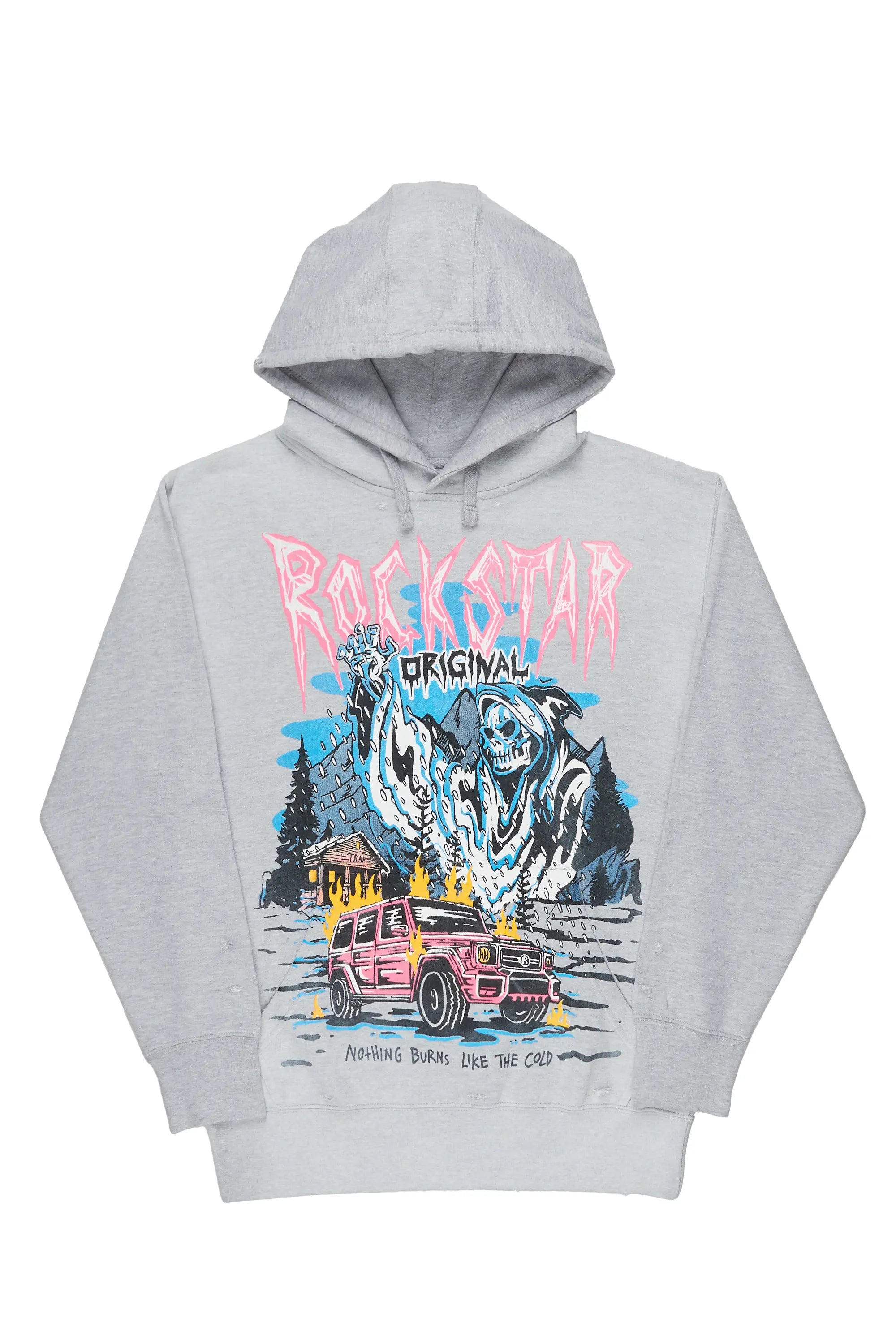 Kip Heather Grey Graphic Hoodie Sophisticated Men's French