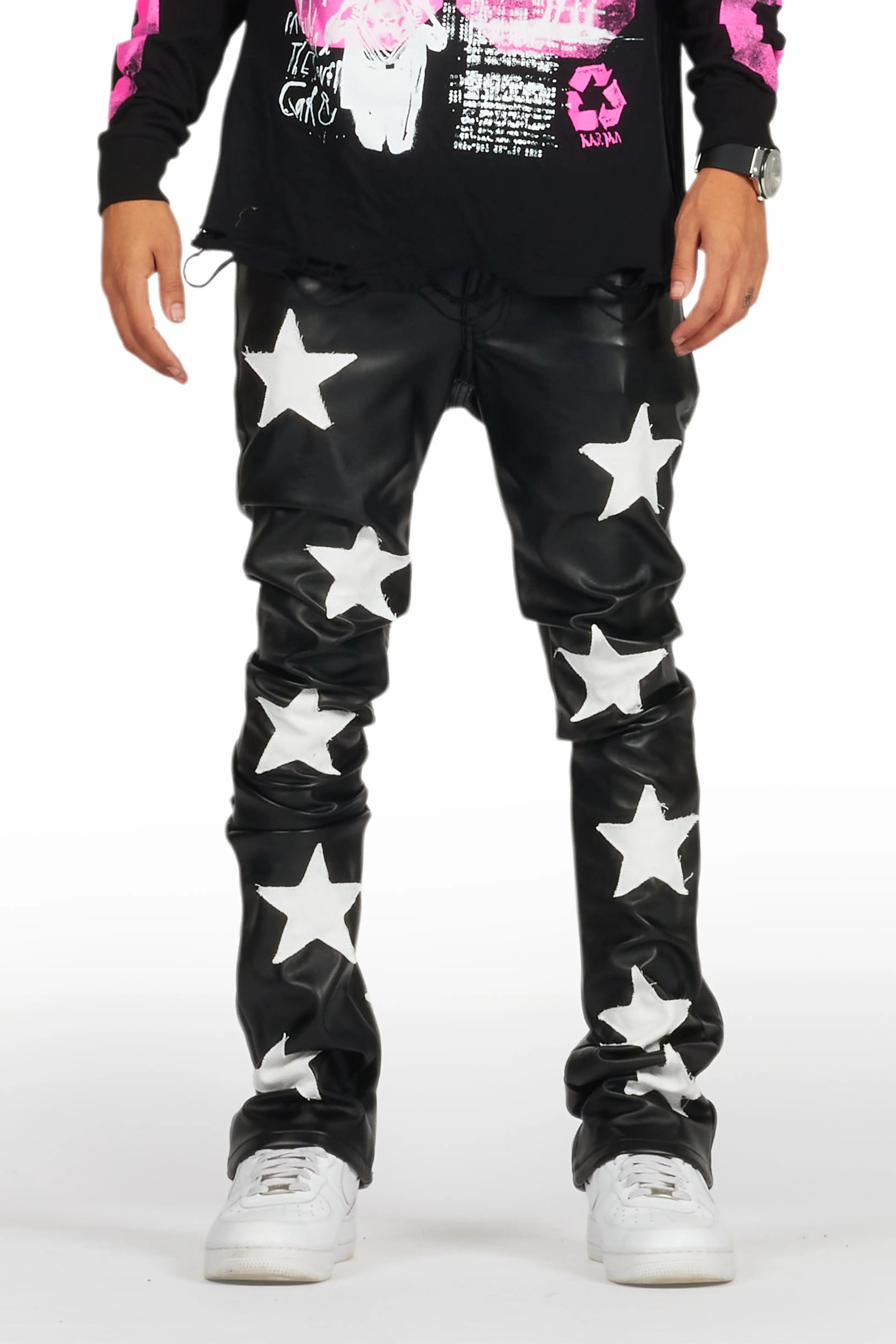 Steen Black PU Stacked Flare Jean Bold Men's Animal