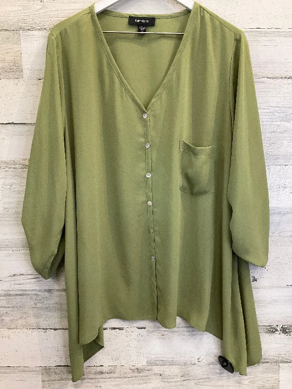 Top 3/4 Sleeve By Karen Kane In Green, Size: 3x Trendy Men's Oversized