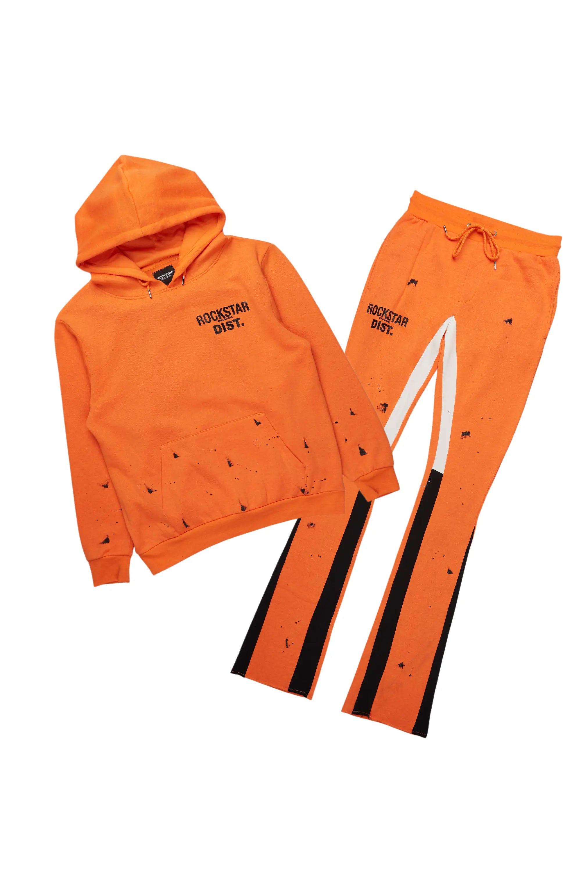 Raffer Orange Hoodie/Stacked Flare Pant Set Relaxed Men's Australian 