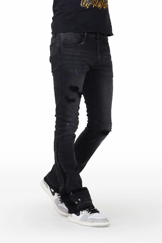 Yael Black Stacked Flare Jean Monochromatic All