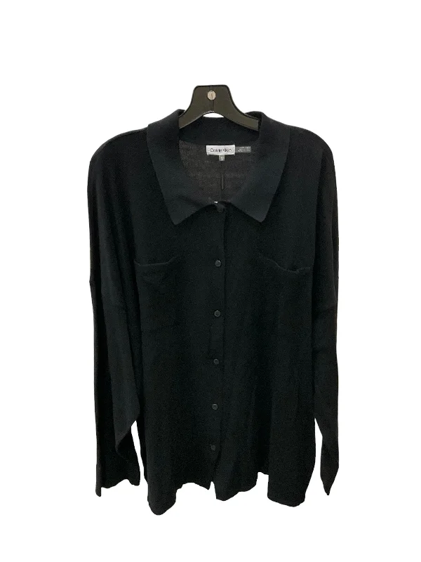 Top Long Sleeve By Calvin Klein In Black, Size: 3x Business