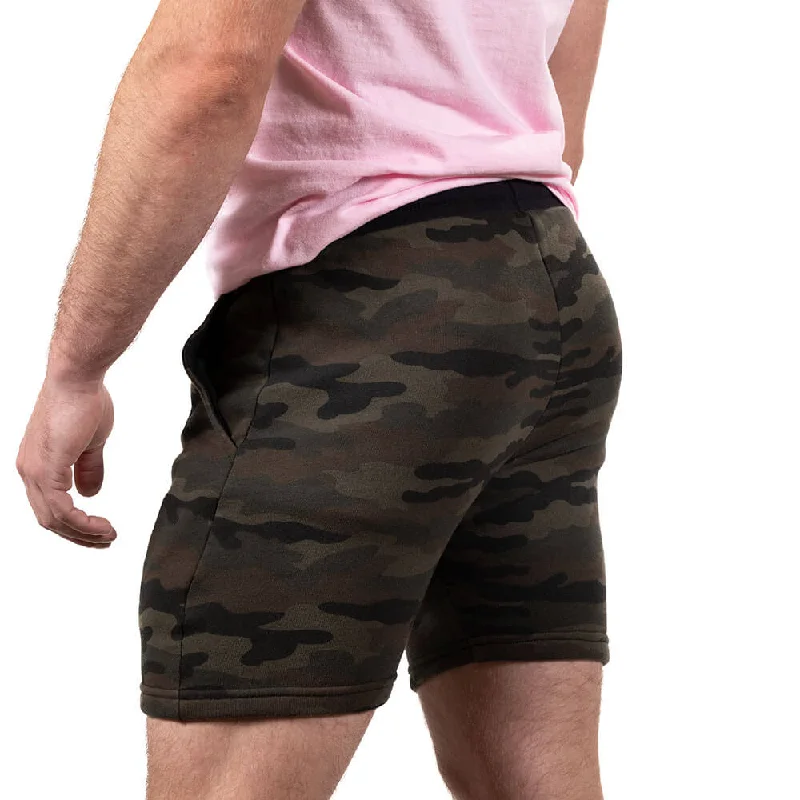 Olive Green Camouflage Hugger Sweat Shorts - Made In USA Monochromatic All