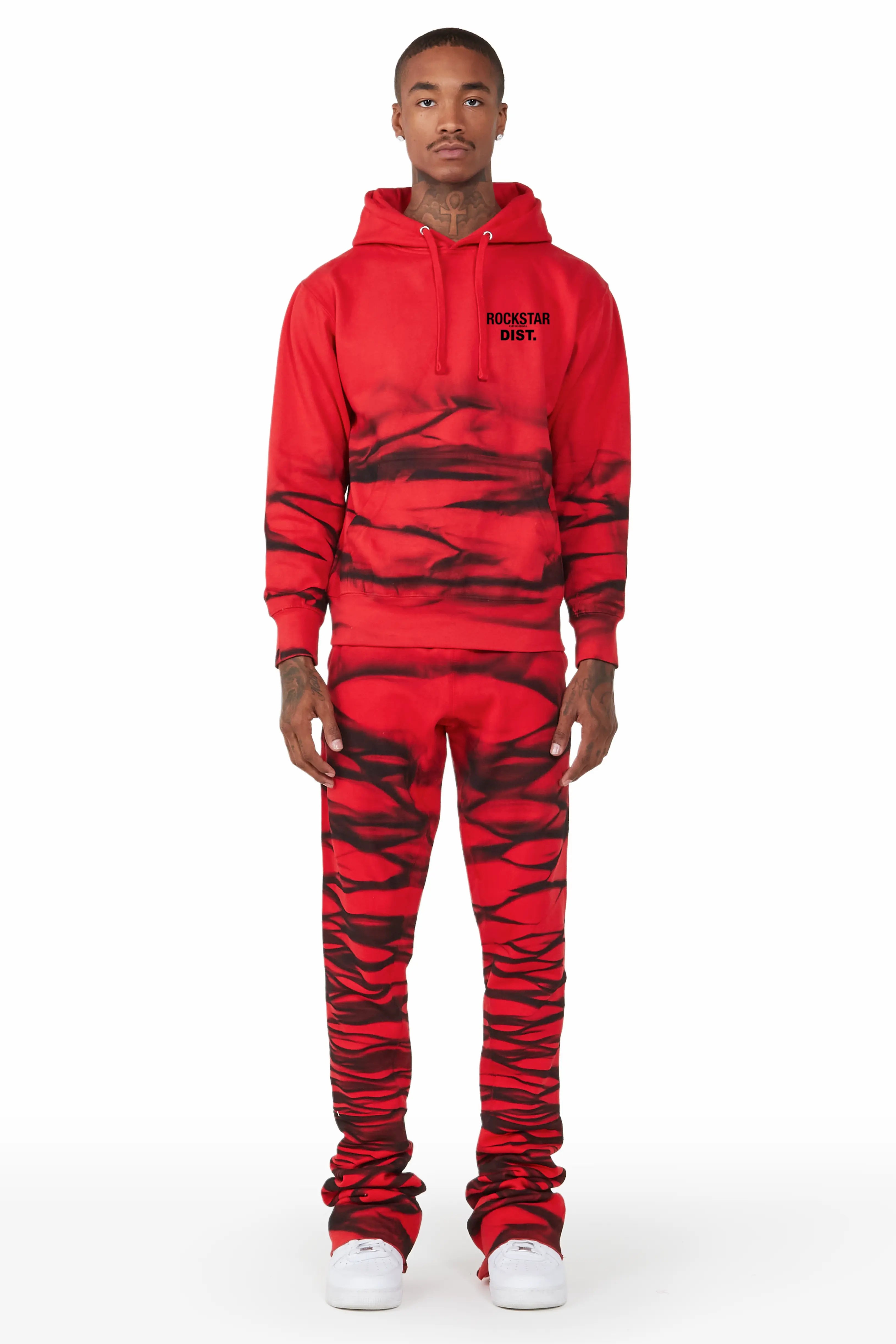 Ayden Red Graphic Hoodie Super Stacked Flare Pant Set Masculine Men's Thick