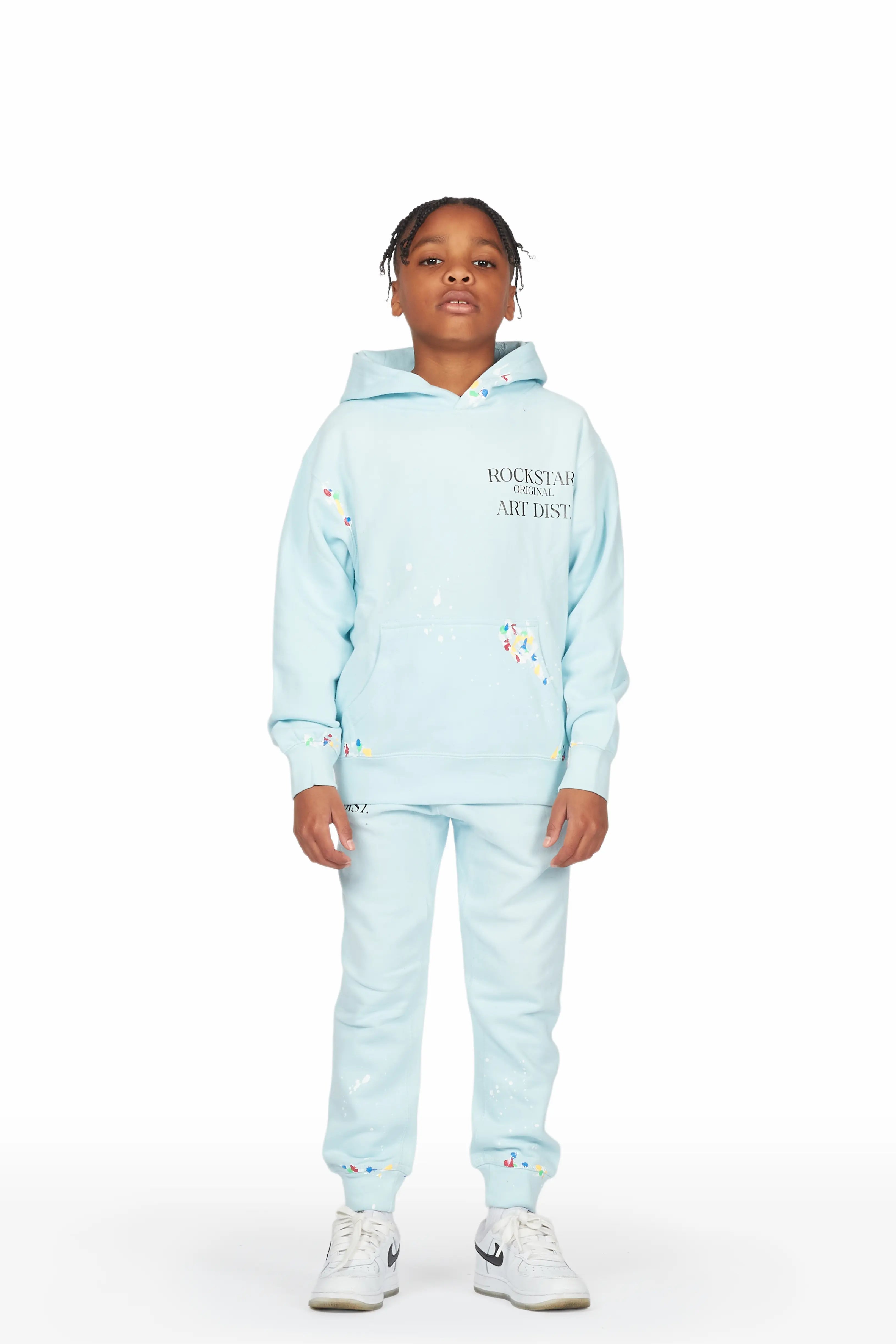 Boys Palmer Sky Blue Hoodie Track Set Youthful Men's Pop