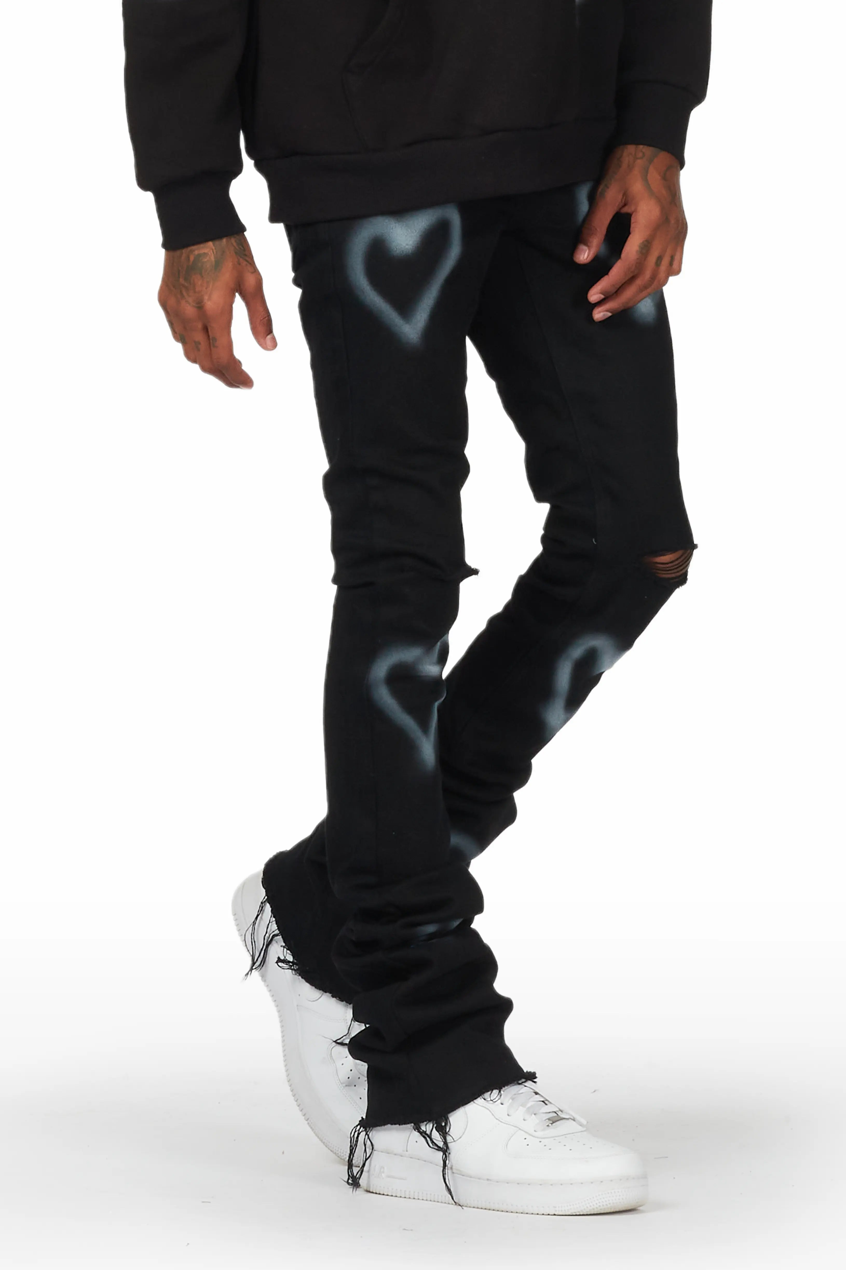 Apollo Black Super Stacked Flare Jean Hip Men's Urban