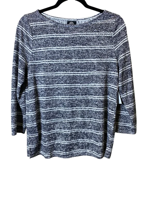 Top Long Sleeve By Bobeau In Grey & White, Size: M Lumberjack