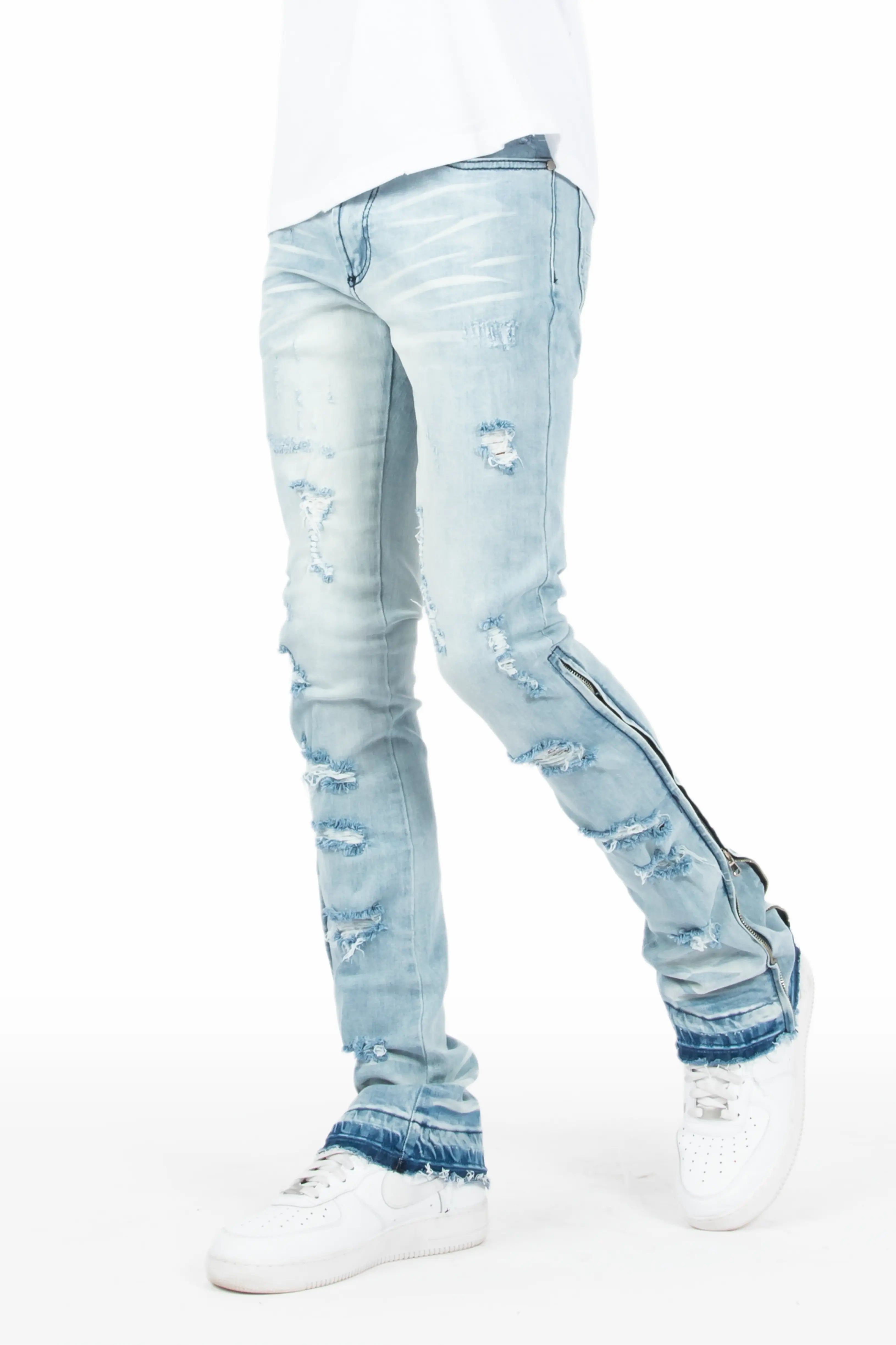 Aesal Blue Stacked Flare Jean Casual Men's Japanese 