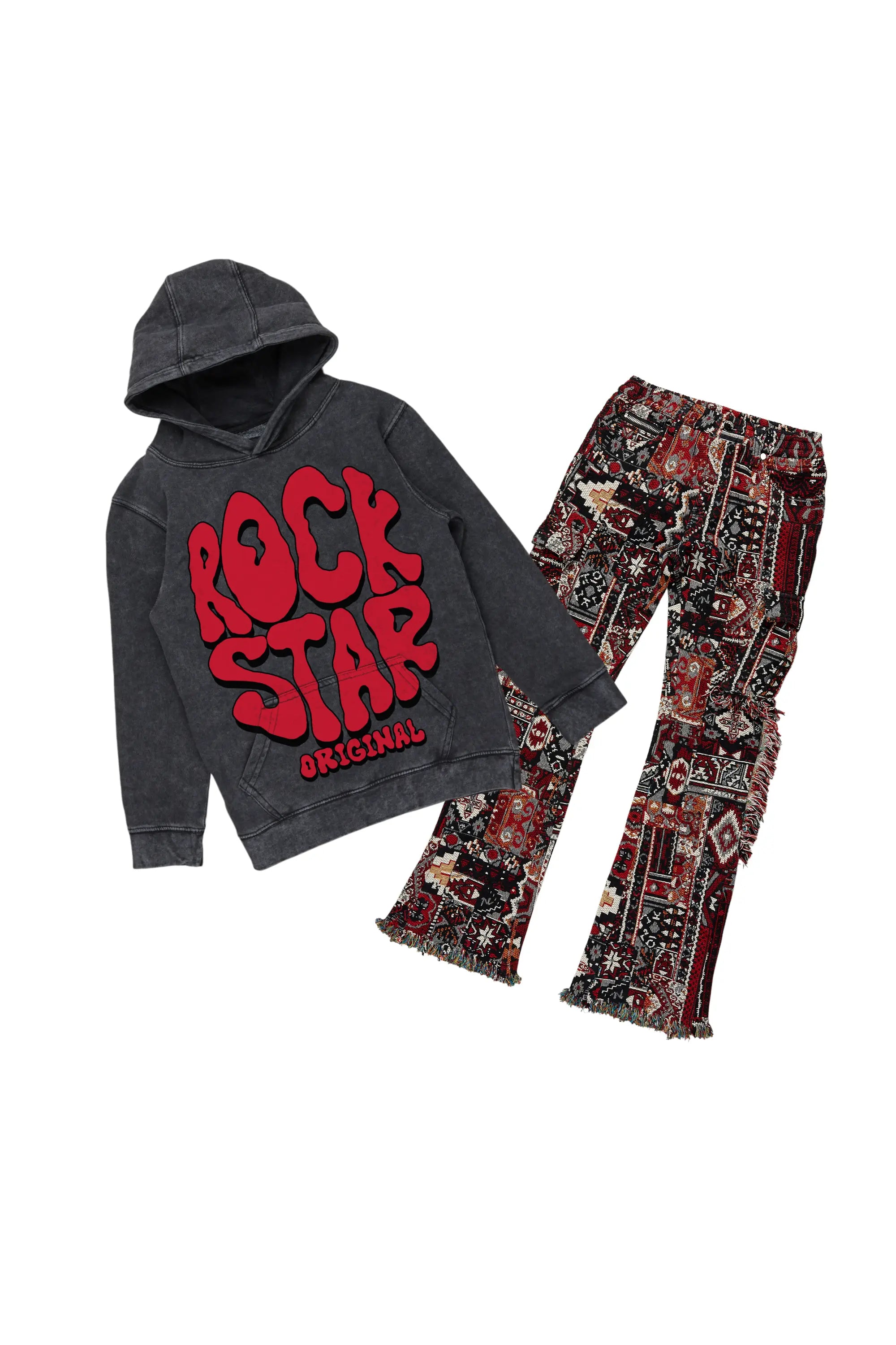 Girls Cass Vintage Black Hoodie/Stacked Flare Jean Set Cool Men's Skate