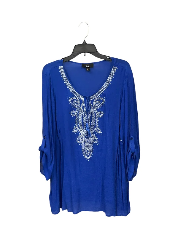 Top 3/4 Sleeve By Agb In Blue, Size: 3x Dynamic Men's High