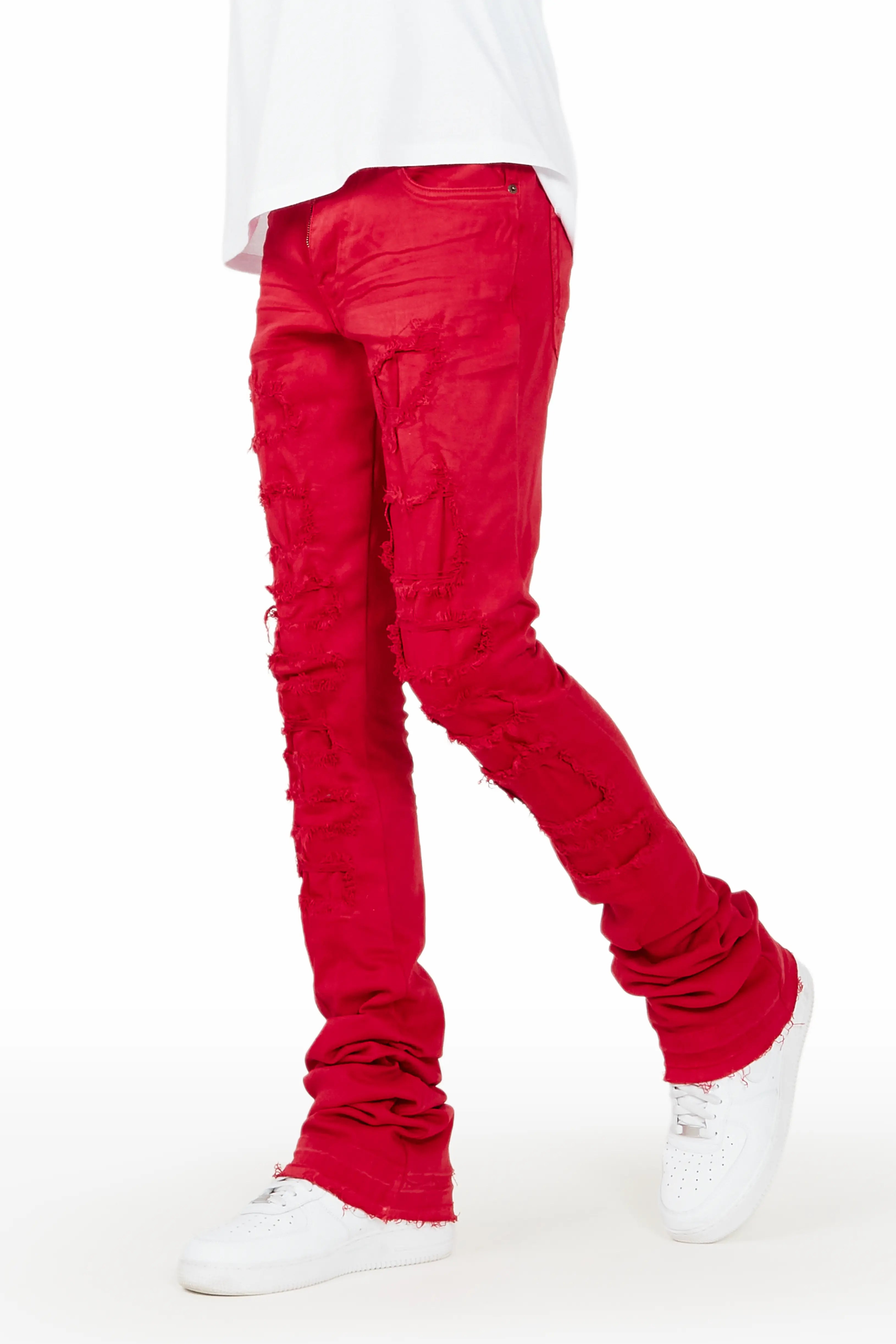 Badal Red Super Stacked Flare Jean Elegant Men's Formal 