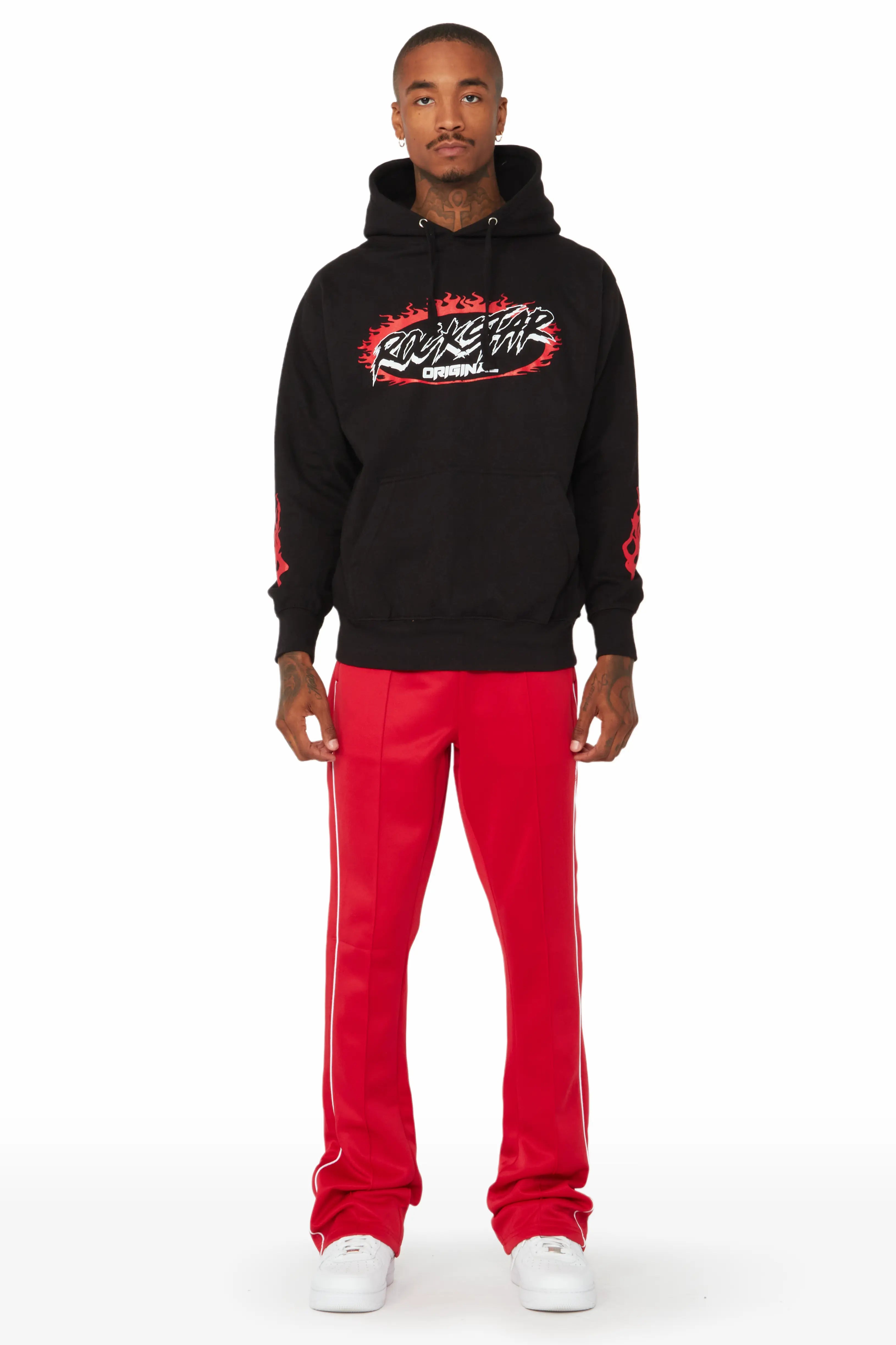 Draven Black/Red Graphic Hoodie Track Set Sophisticated Men's 