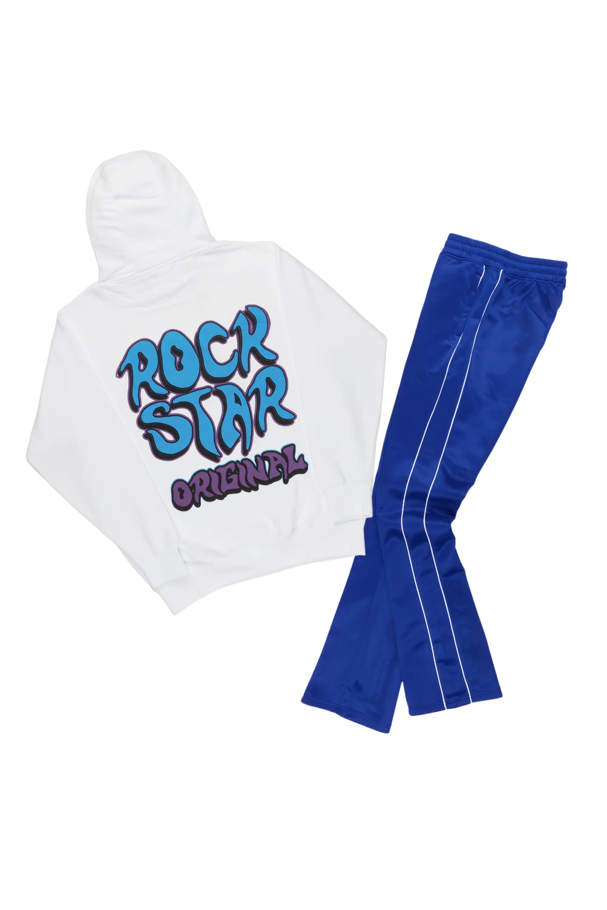 Deth White/Royal Graphic Hoodie Track Pant Set Cool Men's Distressed