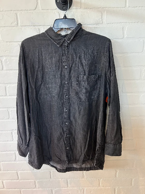 Top Long Sleeve By Chicos In Black Denim, Size: 1x Cool Men's Distressed