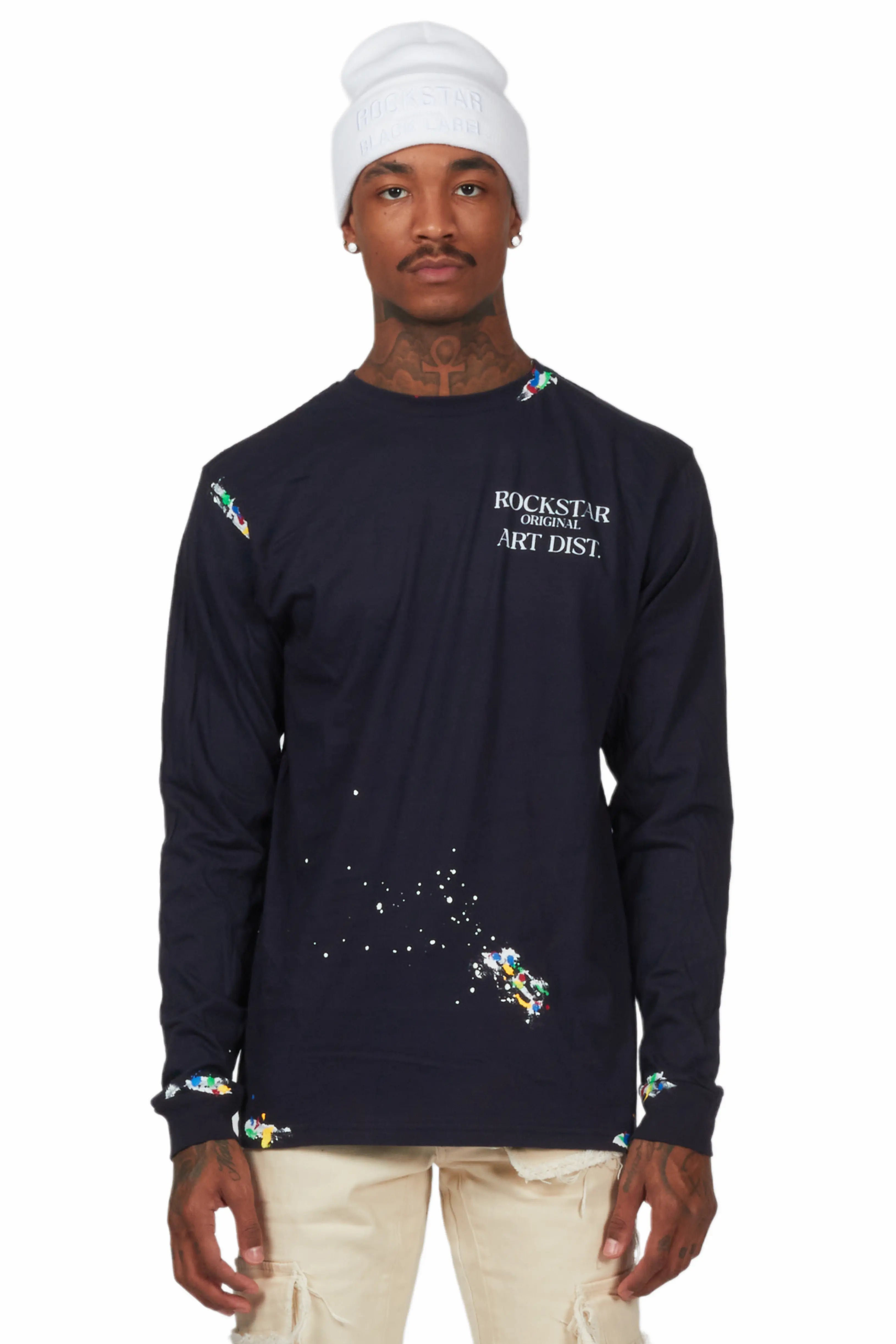 Palmer Navy Long Sleeve T-Shirt Confident Men's High