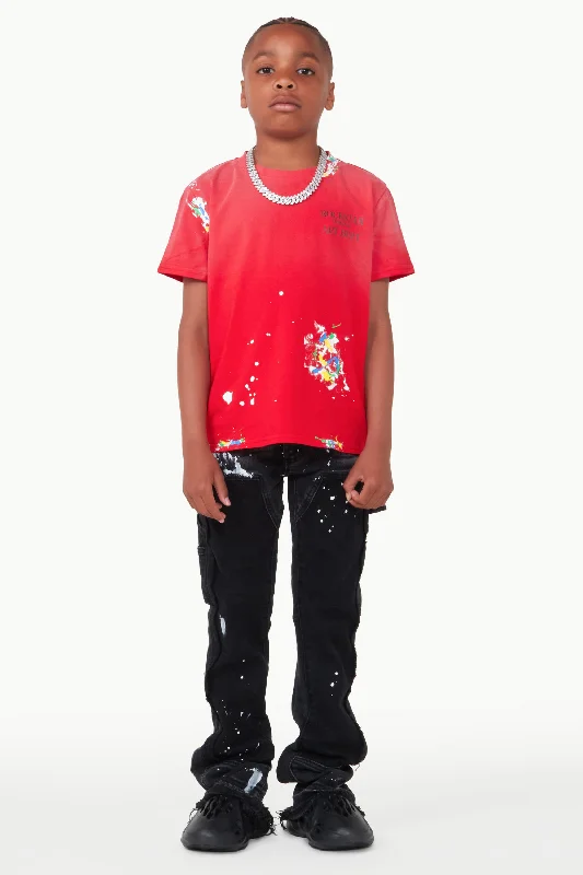 Boys Art Dist Red T-shirt/Stacked Flare Jean Set Earthy Men's Sustainable 