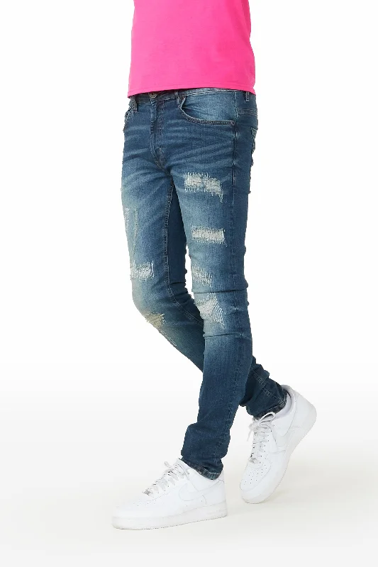 Juelz Dark Blue 5 Pocket Jean Laid