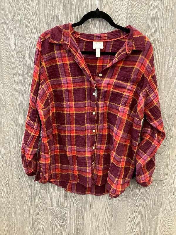 Top Long Sleeve By St Johns Bay In Plaid Pattern, Size: 1x Vacation