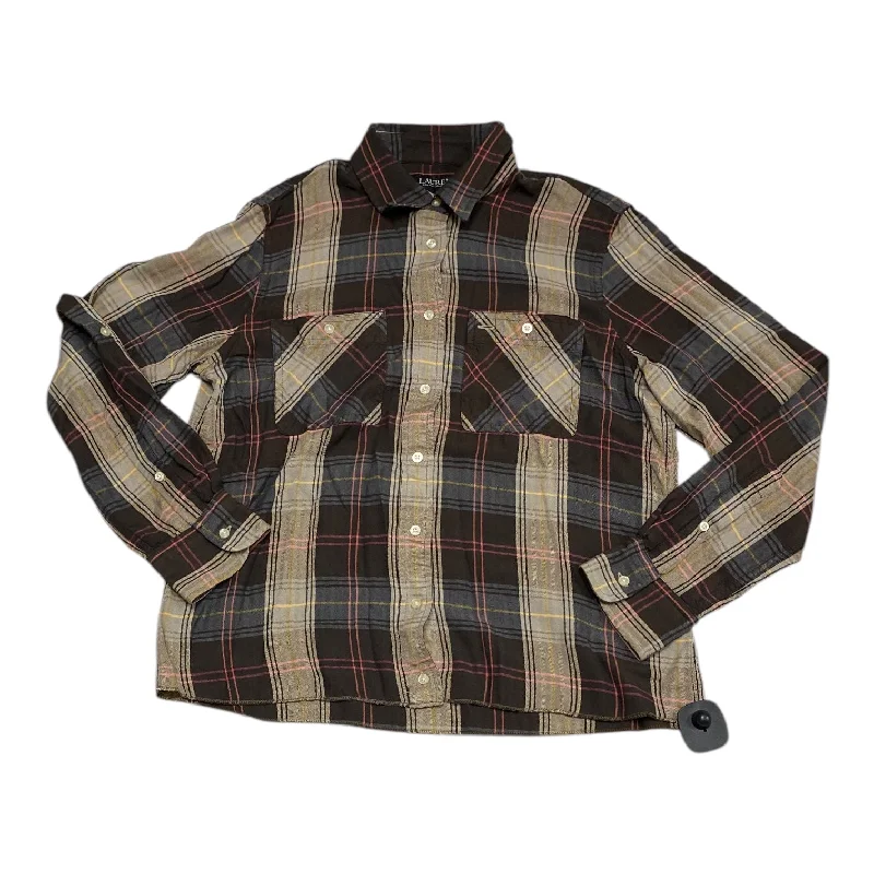 Top Long Sleeve By Lauren By Ralph Lauren In Plaid Pattern, Size: M Cool Men's Skate