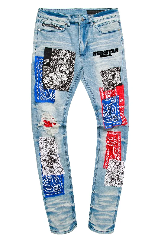 Blue Duncan Bandana Patchwork Jean Luxurious Men's High