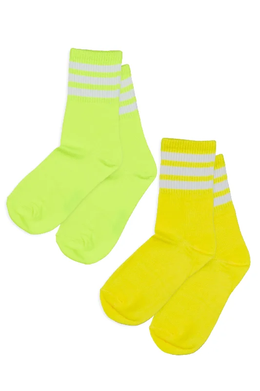 Girls Summer Vibes Neon Green/Yellow Tube Socks (2 pack) Athletic Men's Compression