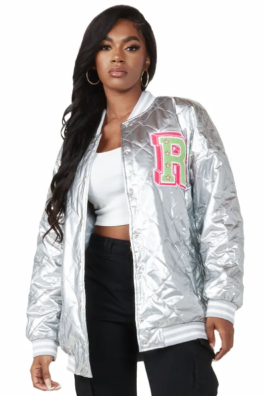 Eliana Silver Oversized Varsity Jacket Practical Men's Multi