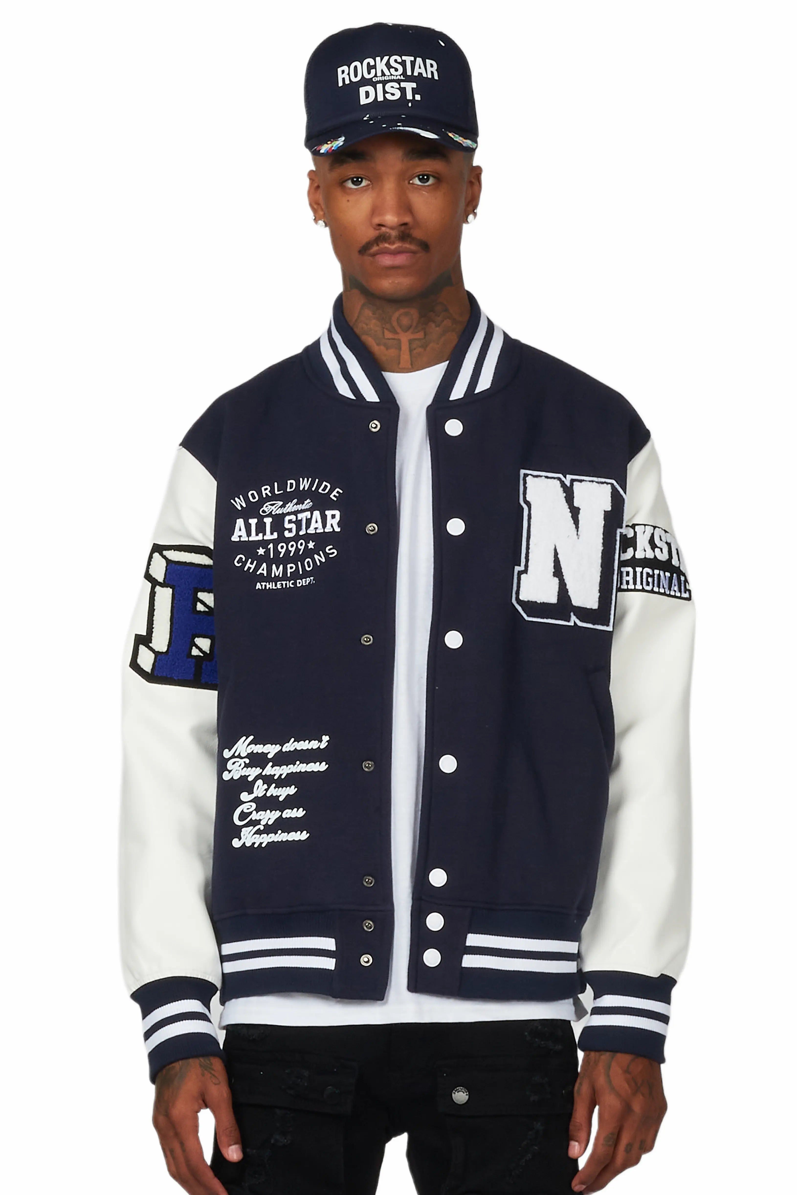 Himiko Navy Varsity Jacket Minimalist Men's Casual 