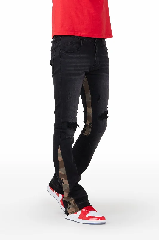 Marlon Black Stacked Flare Jean Earthy Men's Sustainable 