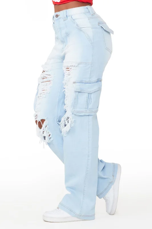 Ximena Light Wash Distressed Wide Leg Jean Unique Men's Patch