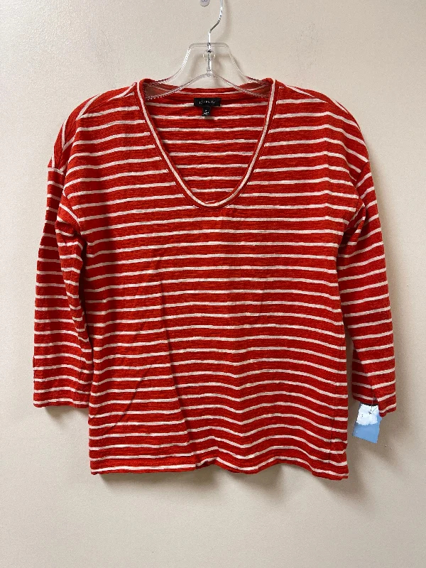 Top Long Sleeve By Talbots In Orange & White, Size: Xs Streetwear Style