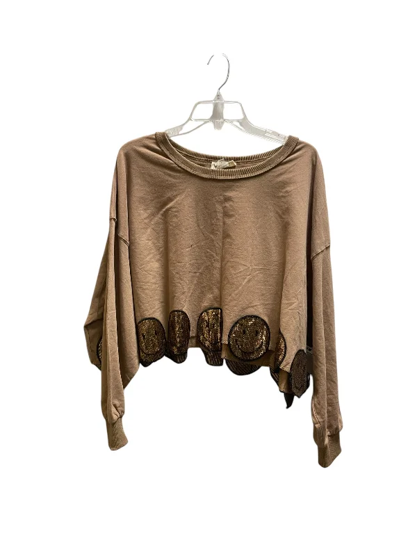 Top Long Sleeve By Peach Love Cream California In Brown, Size: L Beach