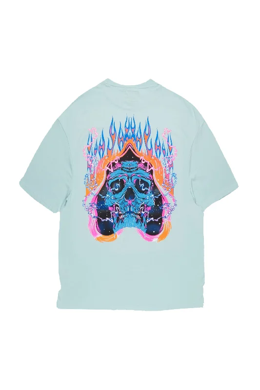 Disstans Aqua Oversized Graphic T-Shirt Sleek Men's Metallic