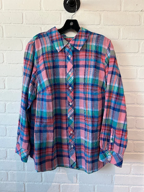 Blue & Pink Top Long Sleeve Talbots, Size 1x Trendy Men's Bucket