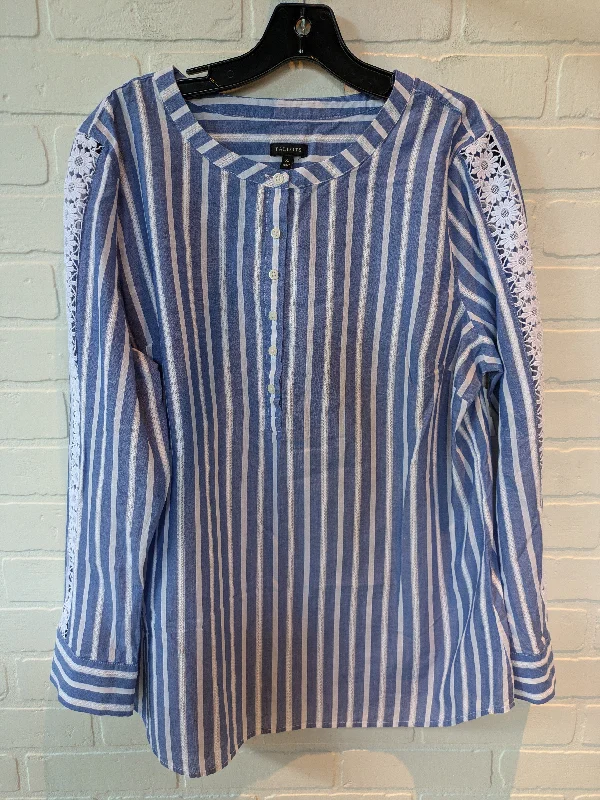 Top Long Sleeve By Talbots In Blue & White, Size: Xl Modern Men's Geometric