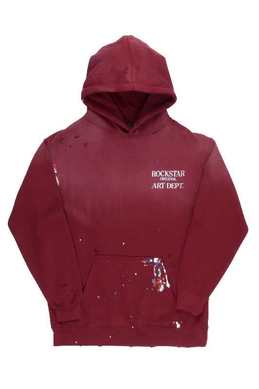 Rockstar Art Dist. Burgundy Graphic Hoodie Artistic Men's Hand