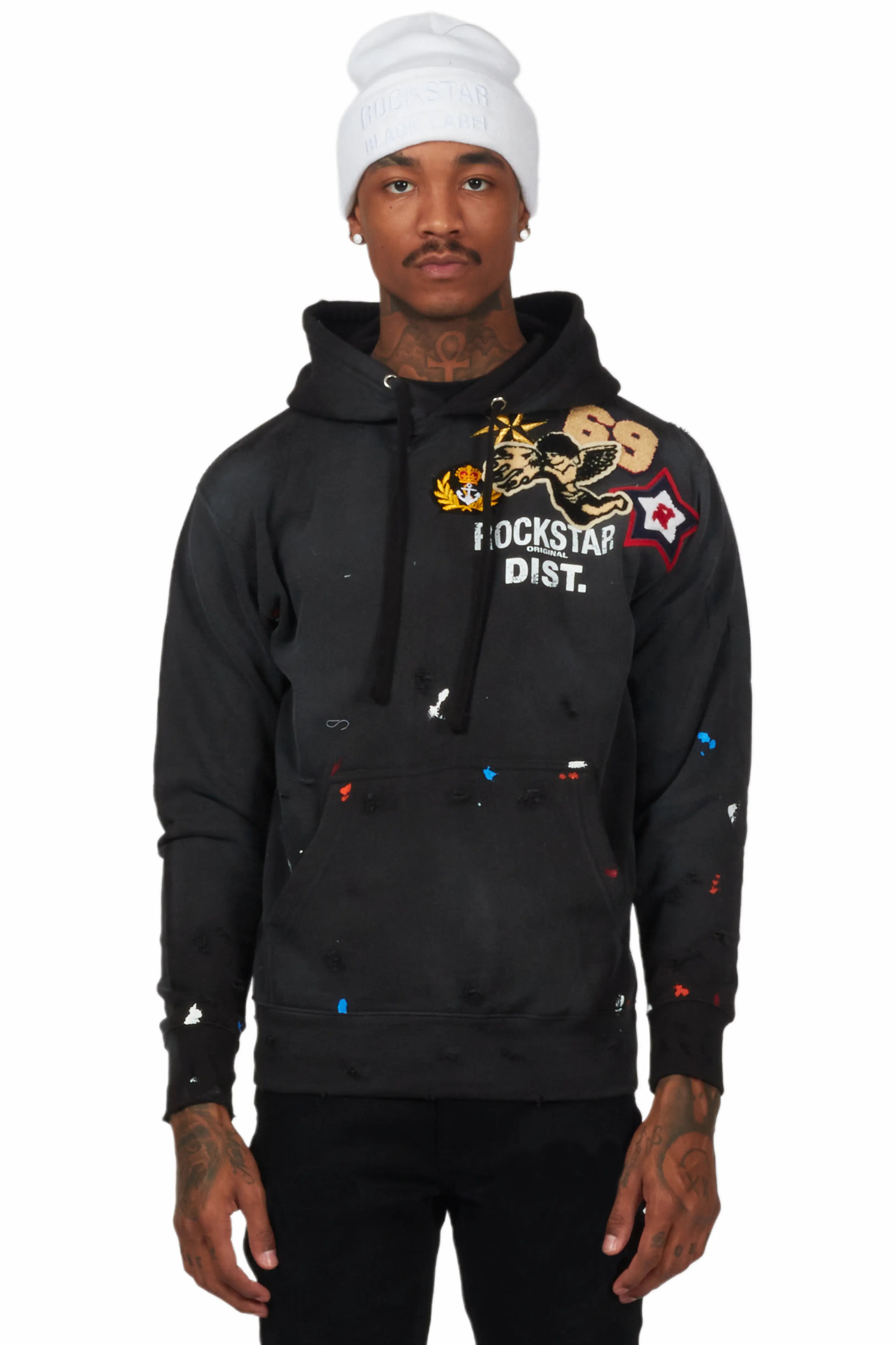 Samuel Black Patchwork Graphic Hoodie Tailored