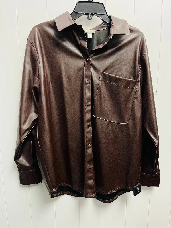 Top Long Sleeve By A New Day In Brown, Size: M Cool Men's Distressed