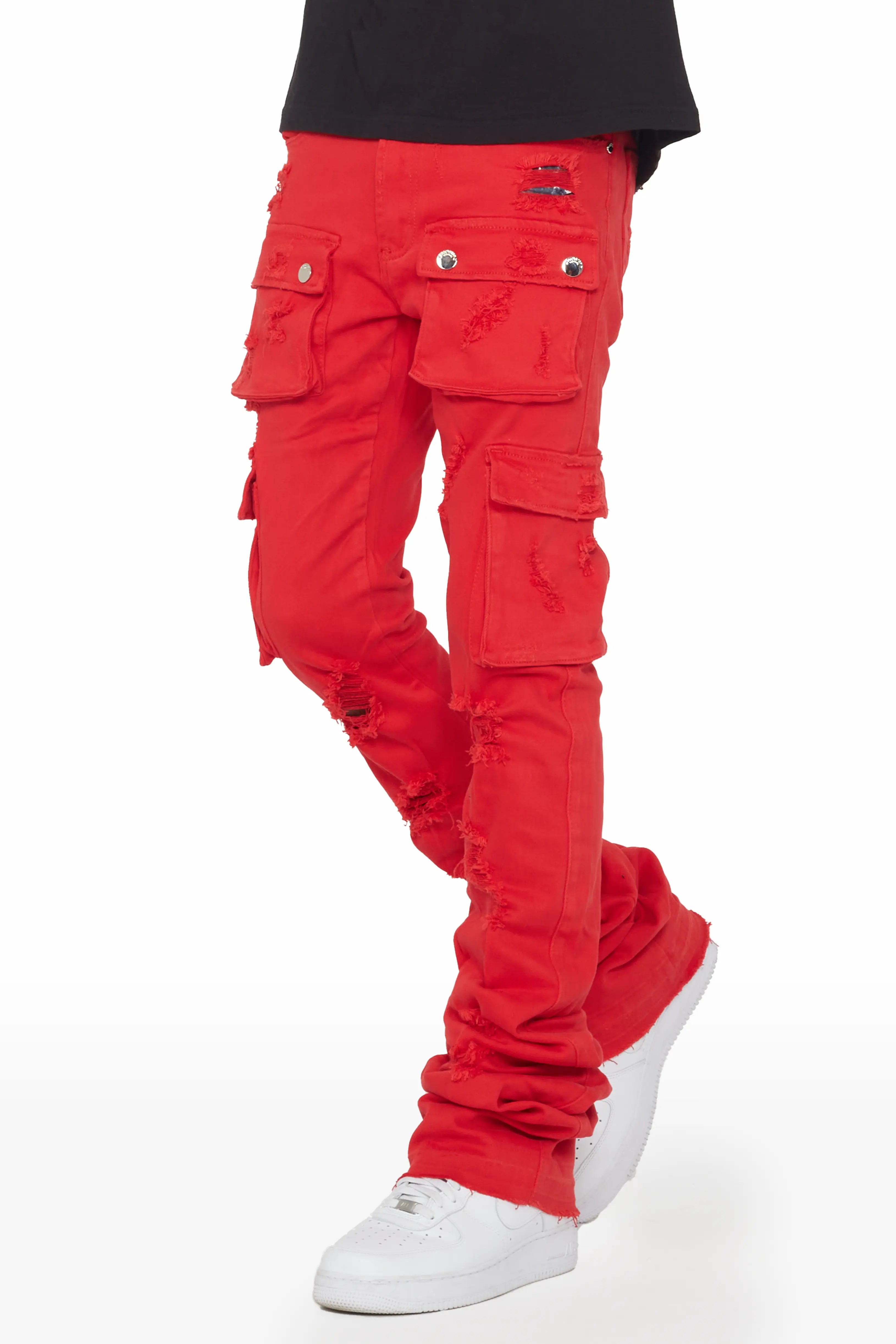 Zaire Red Cargo Super Stacked Flare Jean Traditional Men's Wool