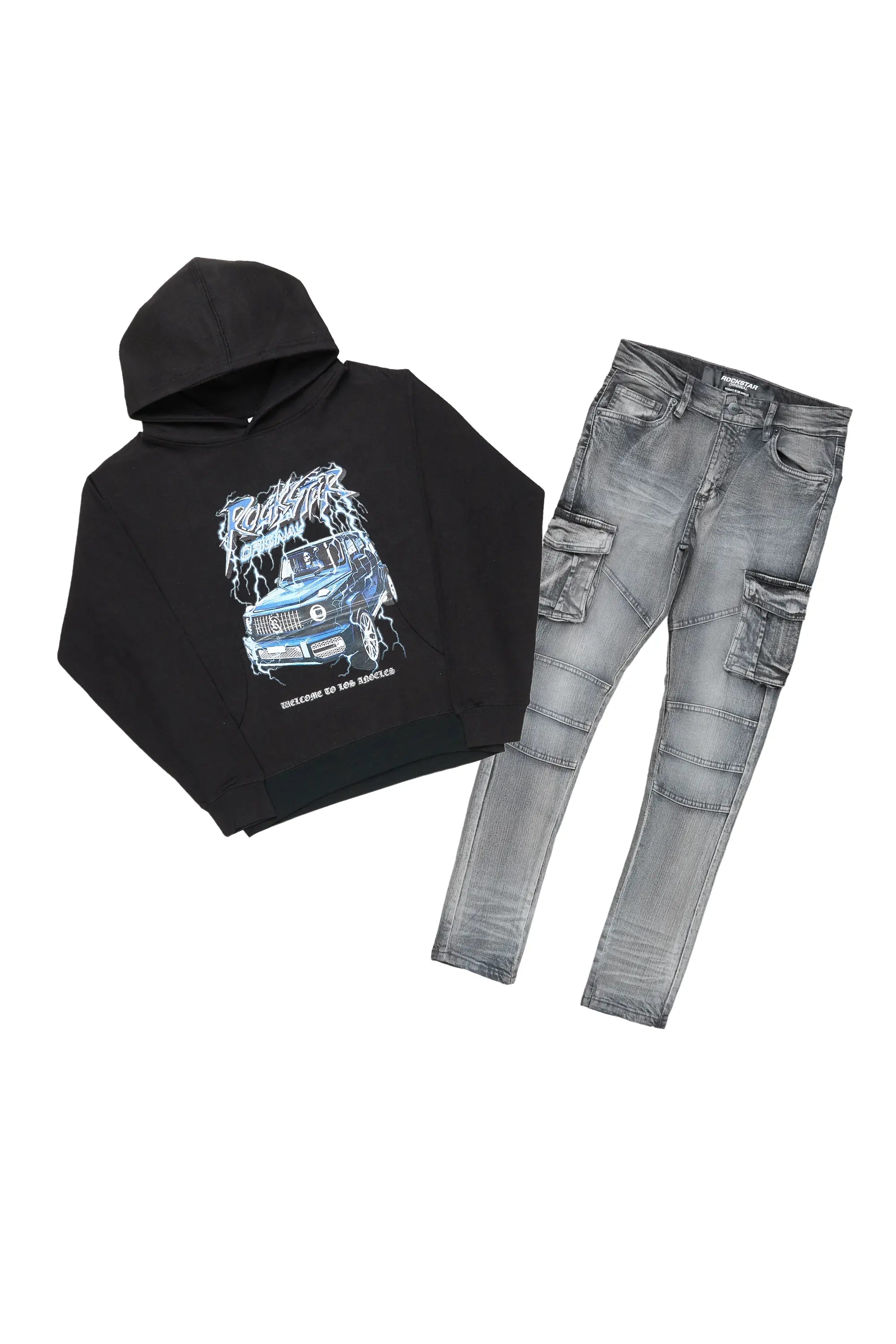 Boys Corby Black/Grey  Graphic Hoodie/Jean Set Rugged Men's Outdoor 