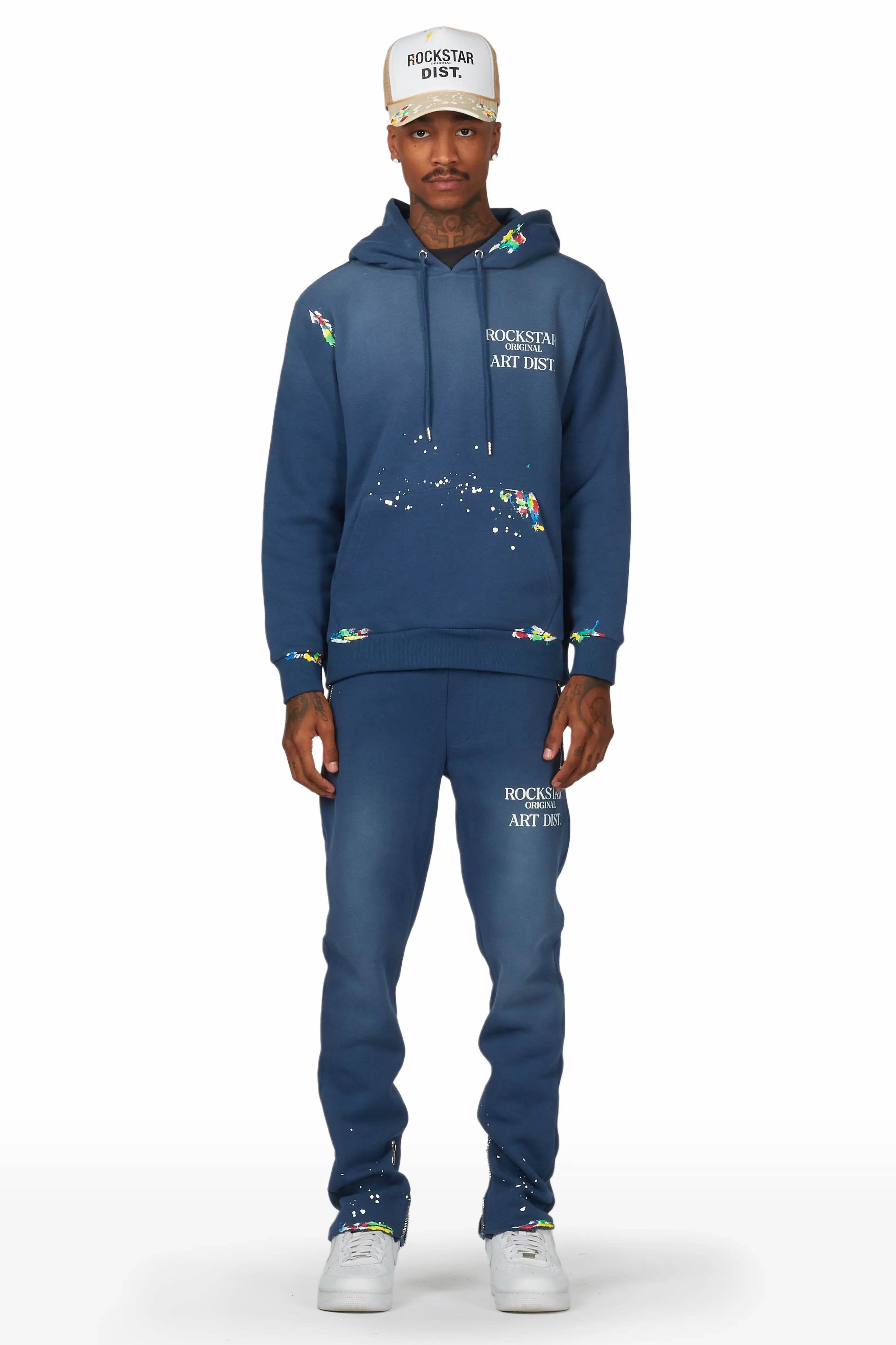 Rockstar Art Dist. Navy Hoodie Slim Fit Pant Set Monochromatic Office Style