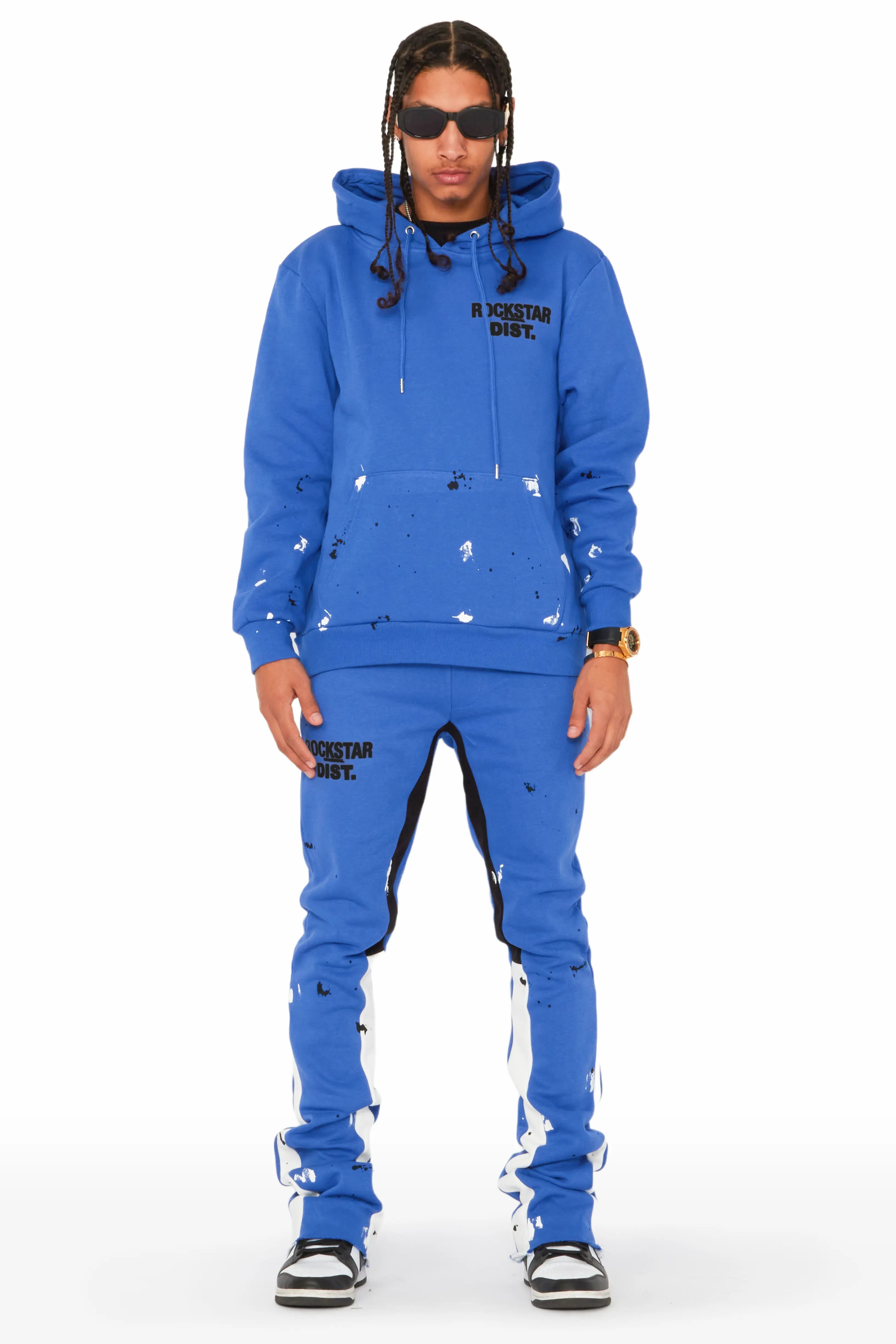 Jaco Royal Blue Hoodie Stacked Flare Pant Track Set Minimalist Men's Casual 