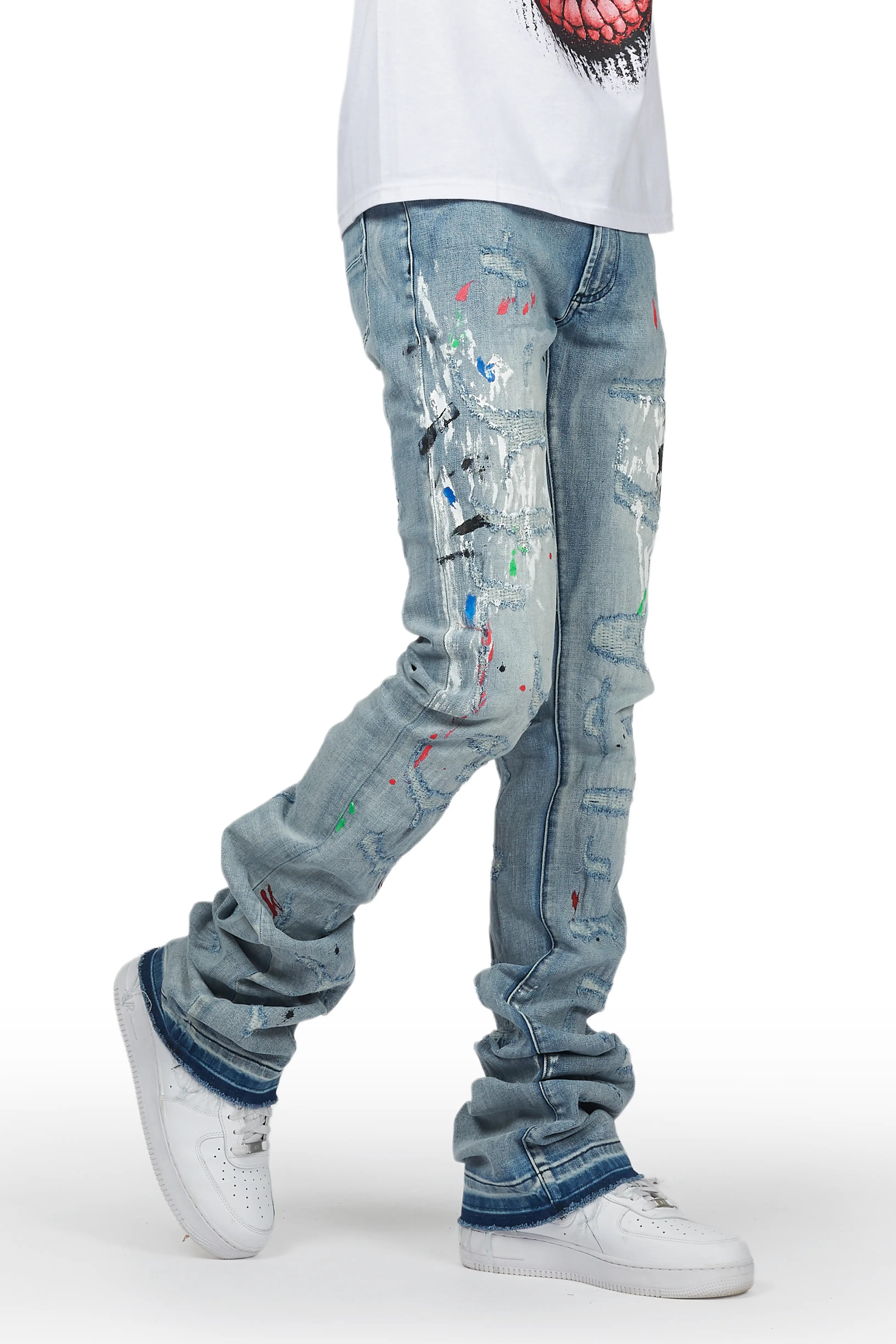 Misael Blue Painter Super Stacked Flare Jean Sophisticated Men's 