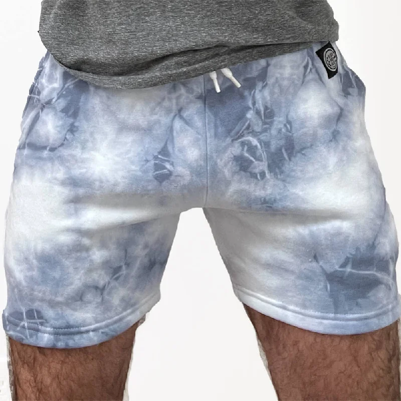 Blue & White Marbled Tie-Dye Hugger Sweat Shorts - Made In USA (Size S Available) Organic