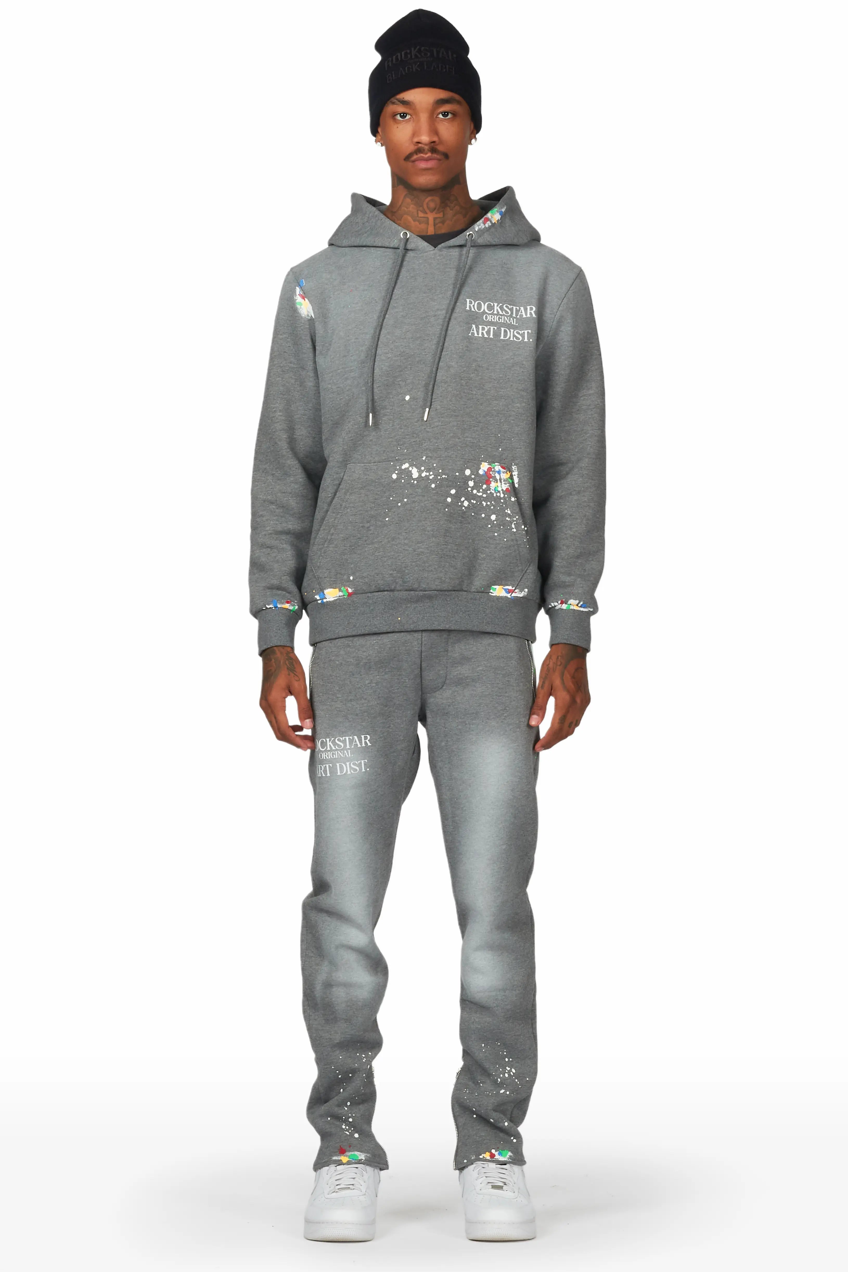 Rockstar Art Dist. Vintage Grey Hoodie Slim Fit Pant Set Relaxed Men's Beach