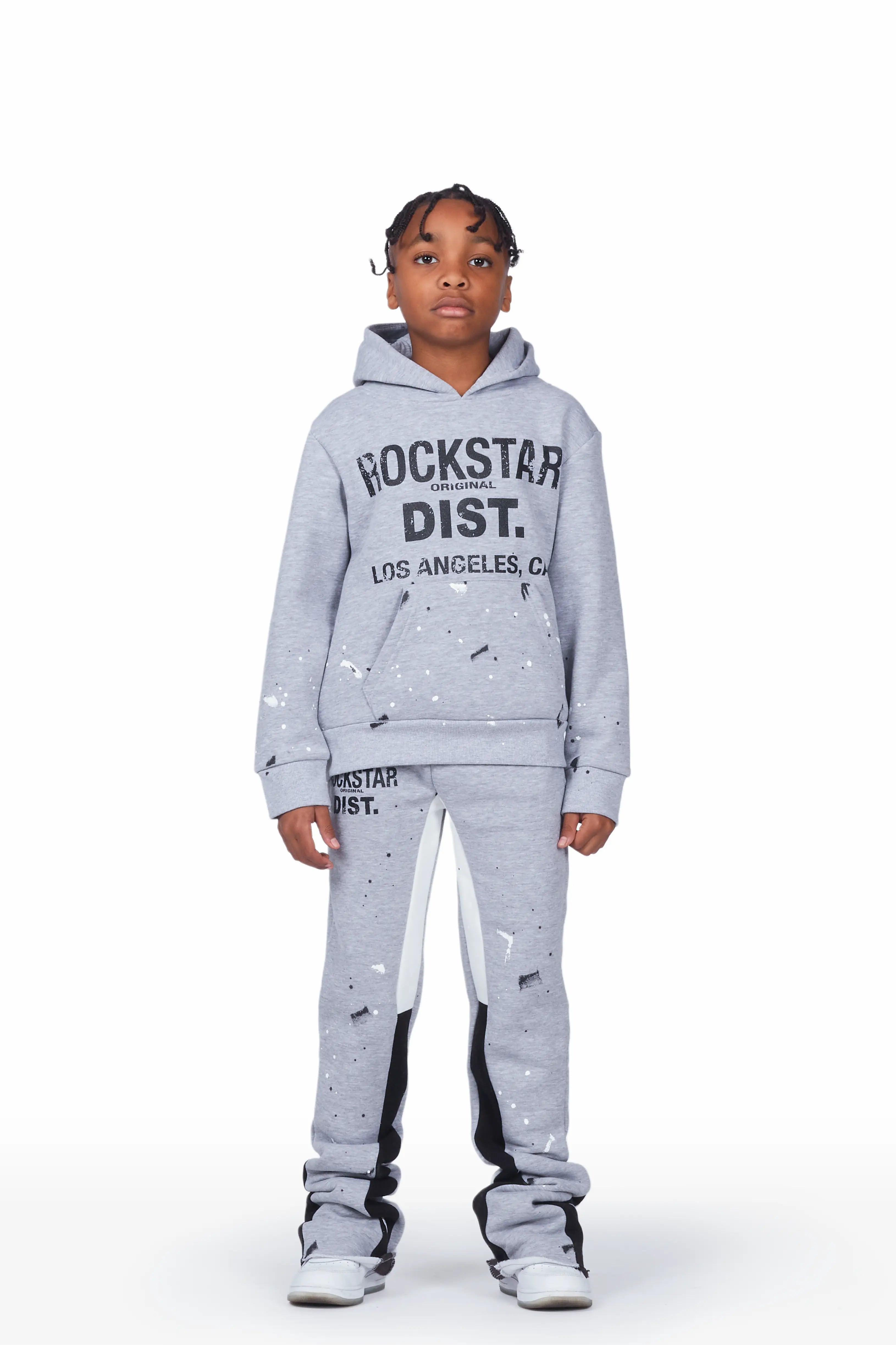 Boys Scottie Grey/Black Hoodie Super Stacked Flare Track Set Sporty Men's Athleisure 