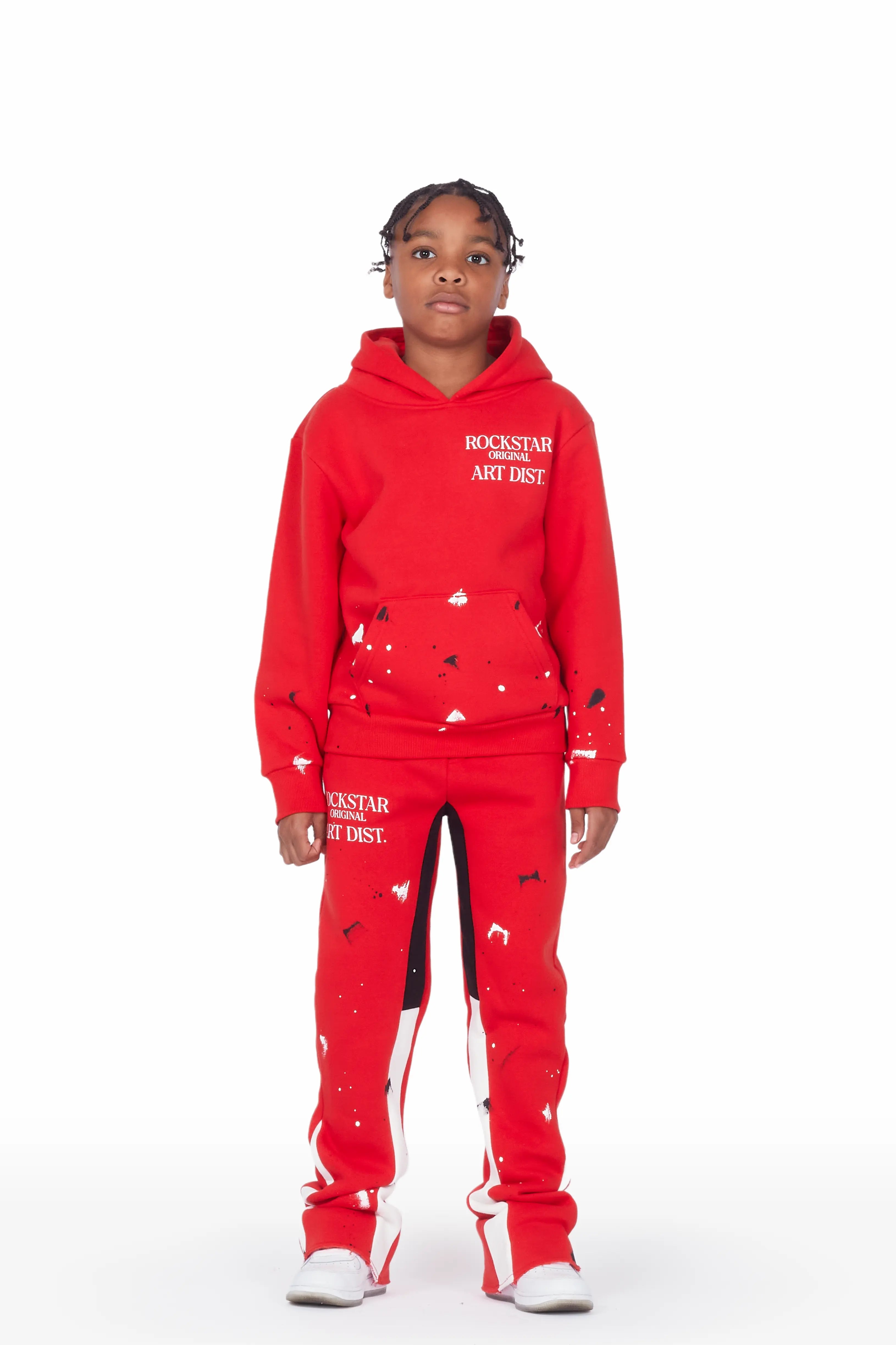 Boys Jaco Red Hoodie Stacked Flare Track Set Tough Men's Tactical