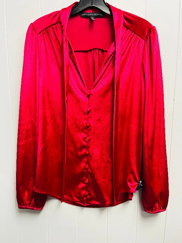 Top Long Sleeve By White House Black Market In Red, Size: Xs Laid