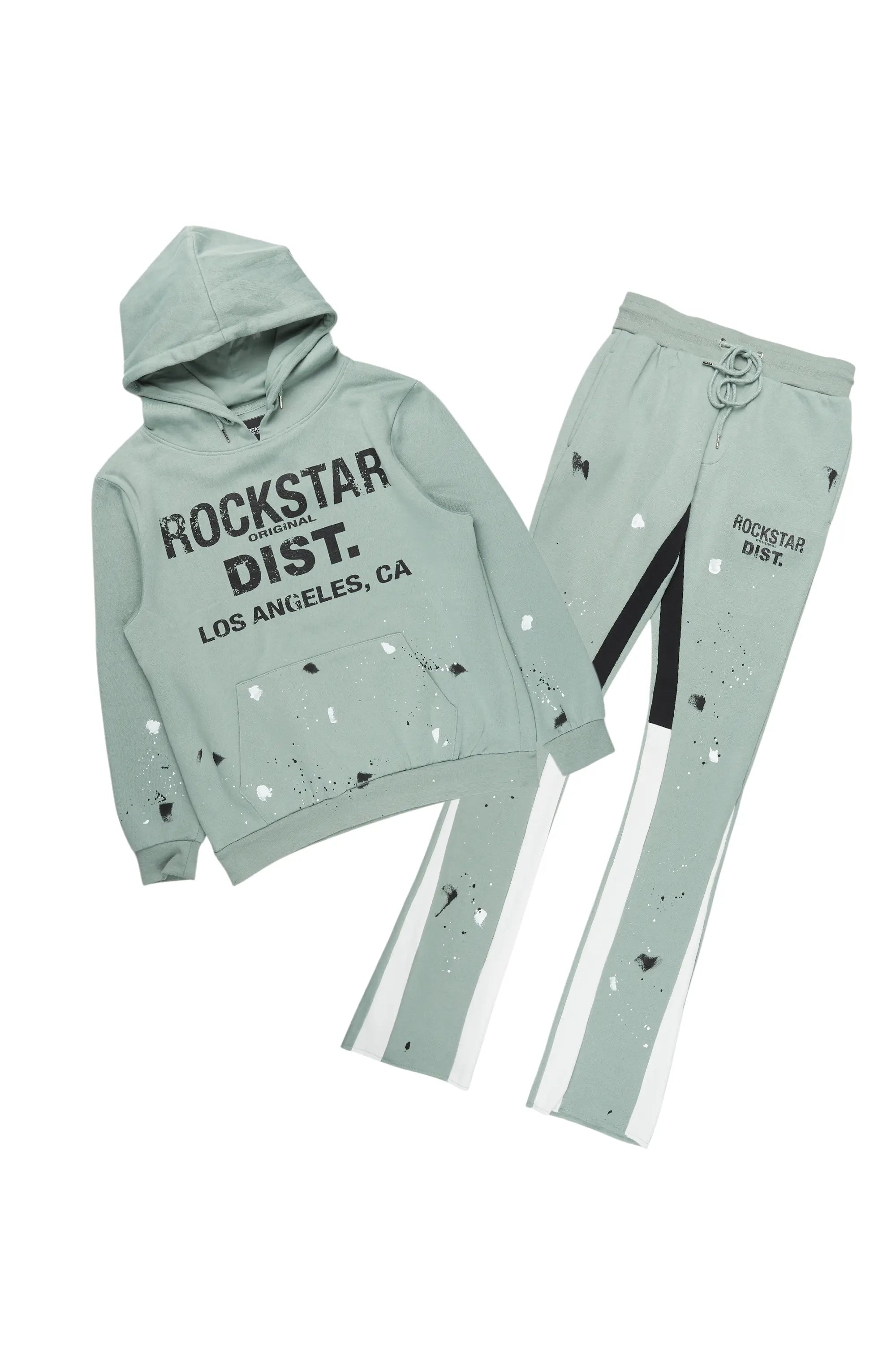 Scottie Sage Paint Splatter Hoodie/Stacked Flare Track Set Casual Men's Japanese 