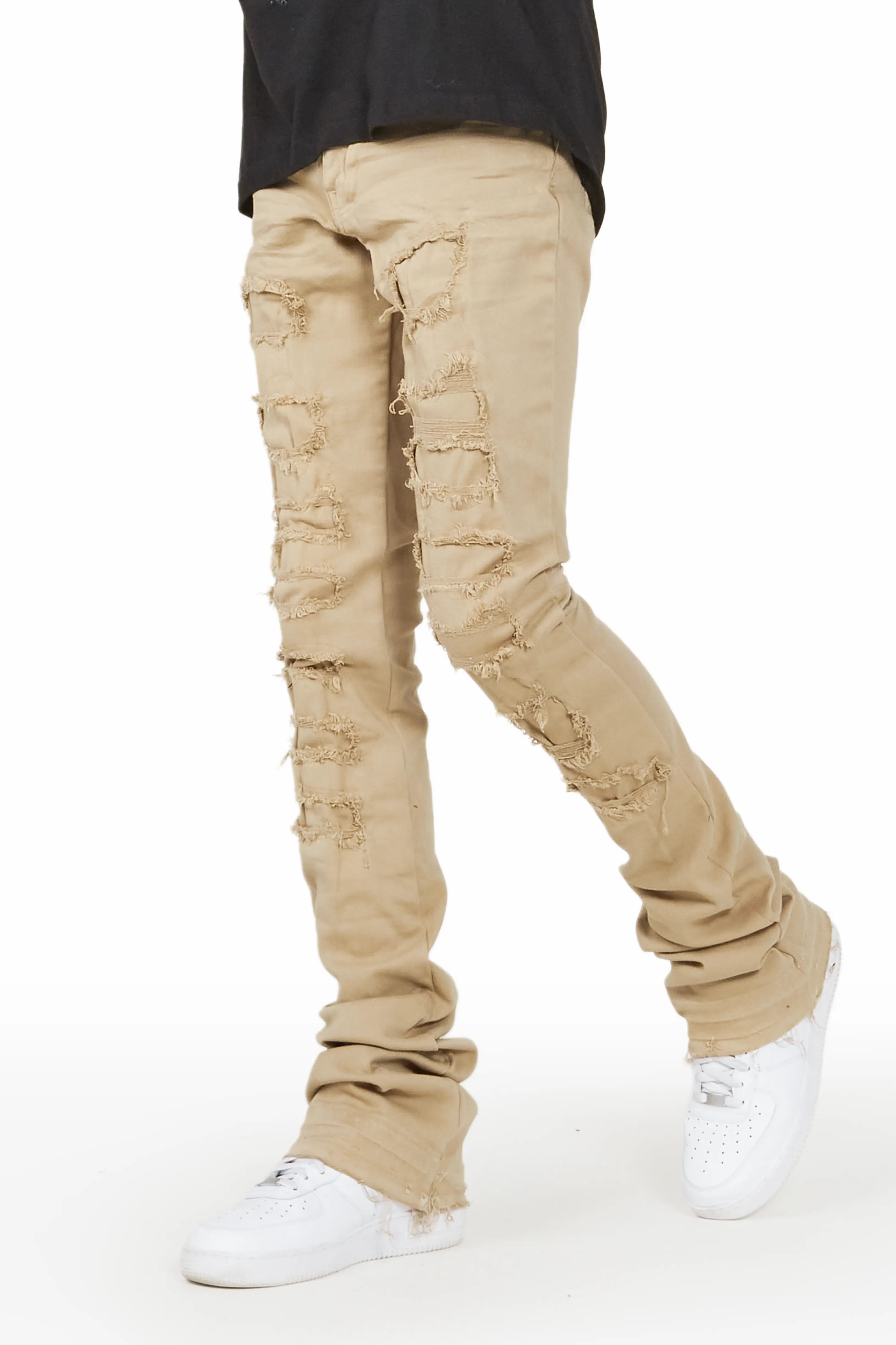 Badal Khaki Super Stacked Flare Jean British Gentleman Style