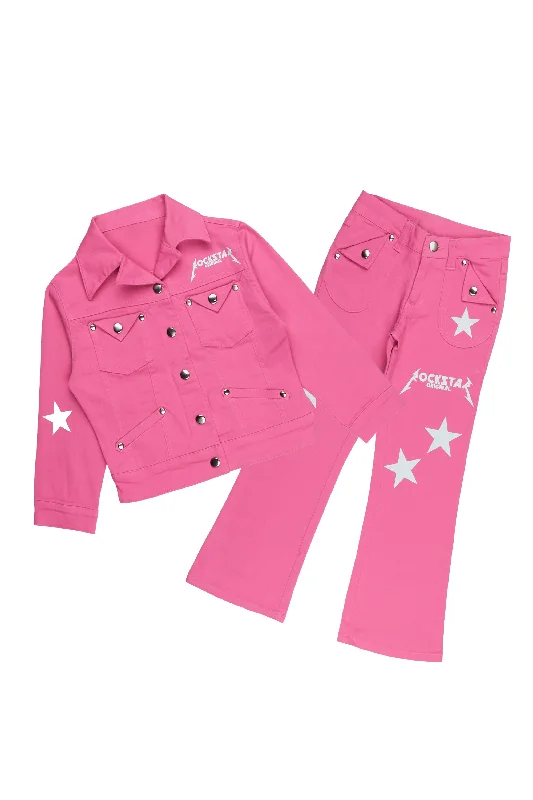 Girls Rhea Fuchsia Denim Jacket/Jean Set Confident Men's High